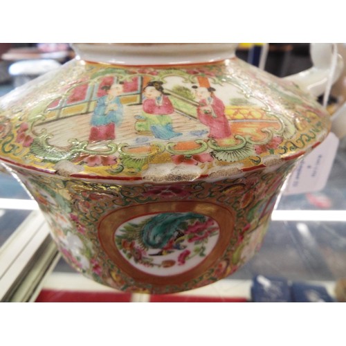 4 - Two Chinese famille rose tea-pots two lidded containers and a pin dish