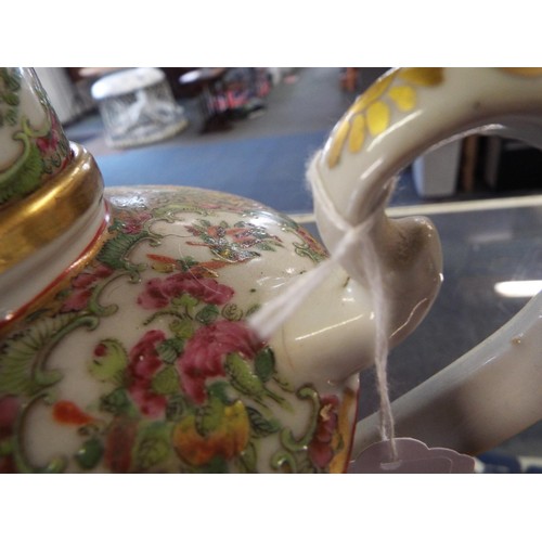 4 - Two Chinese famille rose tea-pots two lidded containers and a pin dish