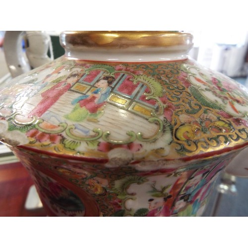 4 - Two Chinese famille rose tea-pots two lidded containers and a pin dish