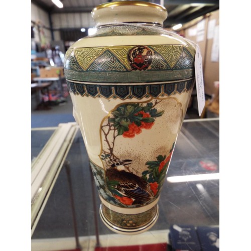 12 - A hand-painted Satsuma vase with bird pictorial panels signed to base