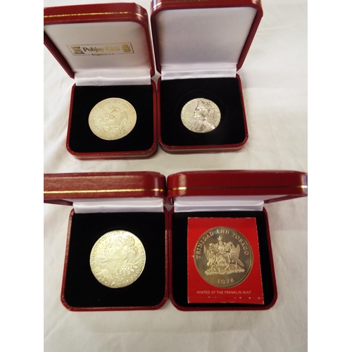 113 - Four silver coins 1979 Costa Rica, 1974 Trinidad and Tobago proof coins, reproduction 1780 Burg-co T... 