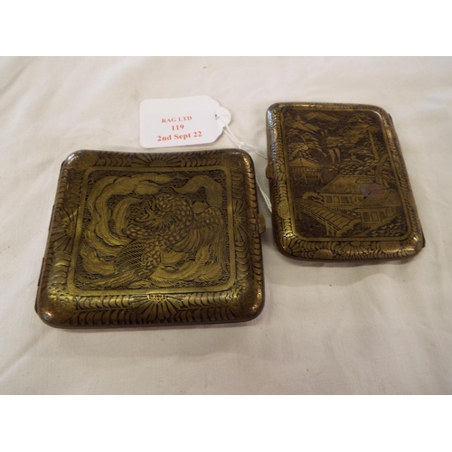 119 - Two Damascene brass cigarette cases with floral decoration