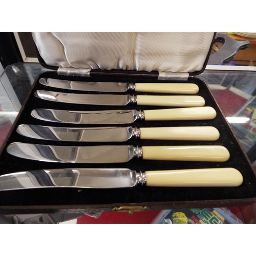 90 - A boxed set of six bone handle dessert knives