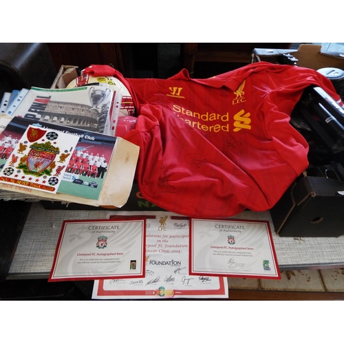 277 - A selection of Liverpool F.C. memorabilia to include 2014 signed shirt with certificate, signed Live... 