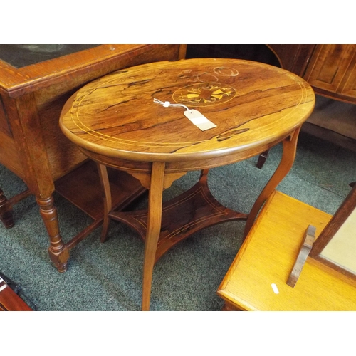 493 - An Edwardian rosewood inlaid two-tiered side table