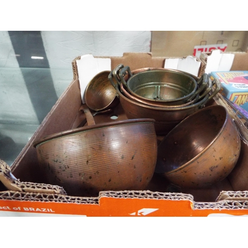 590 - Three copper sieves and three copper ladles