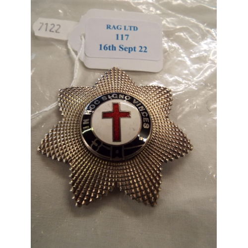 117 - A Masonic white metal Star with enamel cross