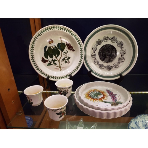 10 - Two Portmeirion 'Botanic Garden' quiche dishes, a deep plate, three candle holders and a Limited Edi... 