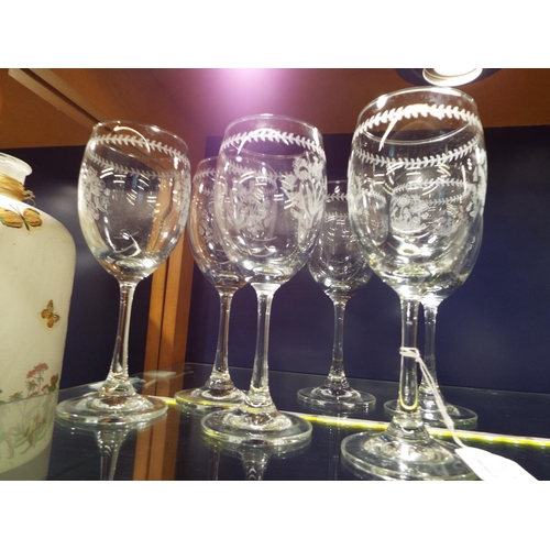 22 - Six Portmeirion 'Botanic Garden' etched wine glasses