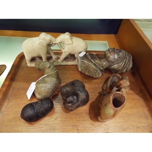 91 - A selection of soapstone figures and animals