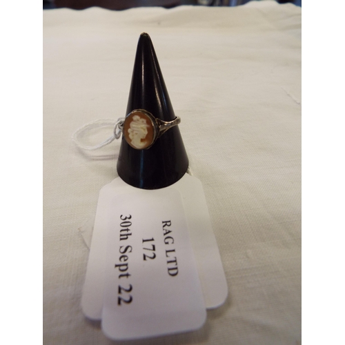 172 - A white metal ring size P inset with cameo