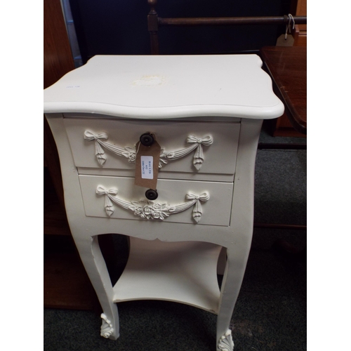 612 - A cream painted two drawer side table (top A/F)