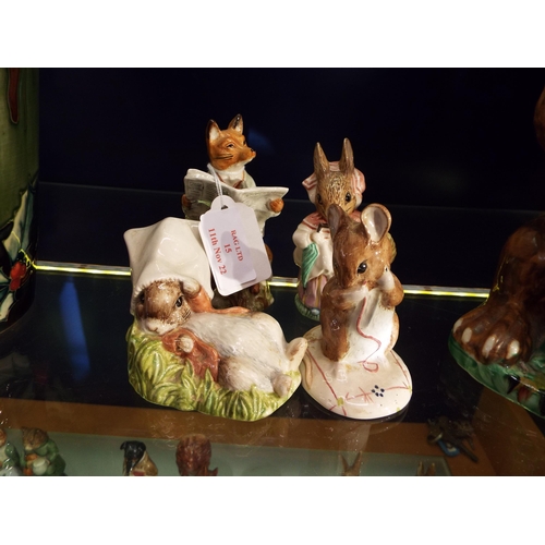 15 - Four Royal Albert Beatrix Potter figures to include 'No More Twist', 'Benjamin Wakes Up', 'Foxy Read... 