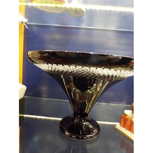 30 - A Waterford crystal black diamond cut pedestal centre piece, marks to base