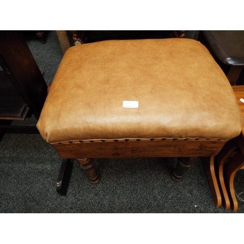 589 - A Victorian mahogany framed and metal action piano stool with brown leather upholstery