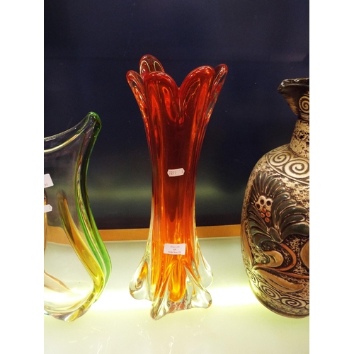 69 - A large Murano fluted vase in orange colourway