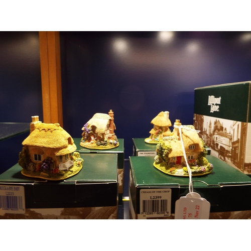 75 - Four Lilliput Lane cottages 'Rock-A-Bye Baby', 'Cream of The Crop', 'The Toadstool' and 'Mother's Ga... 