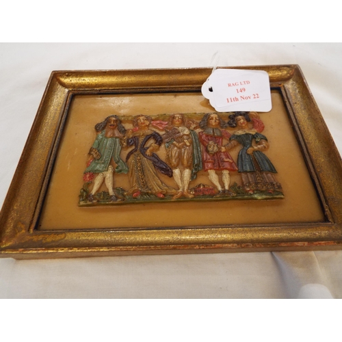 149 - A wax plaque depicting a German dance group with violin player