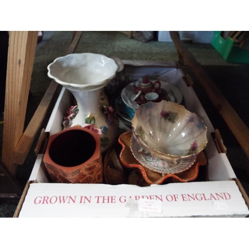 348 - A box of assorted china to include miniature Oriental tea set