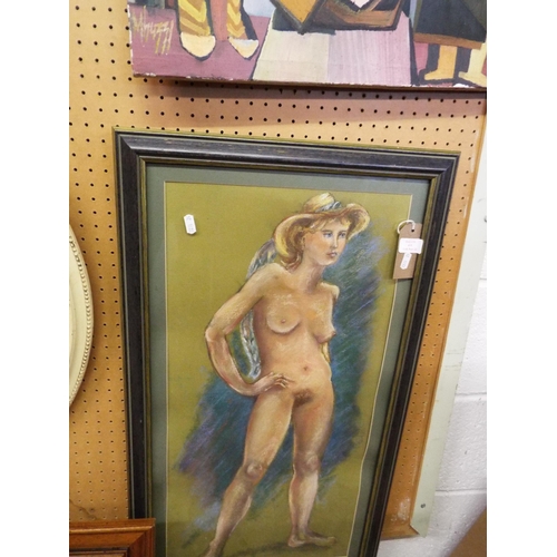 419 - A pastel drawing of a naked Cow Girl