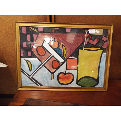 434 - A modern abstract watercolour depicting fruit, framed and glazed