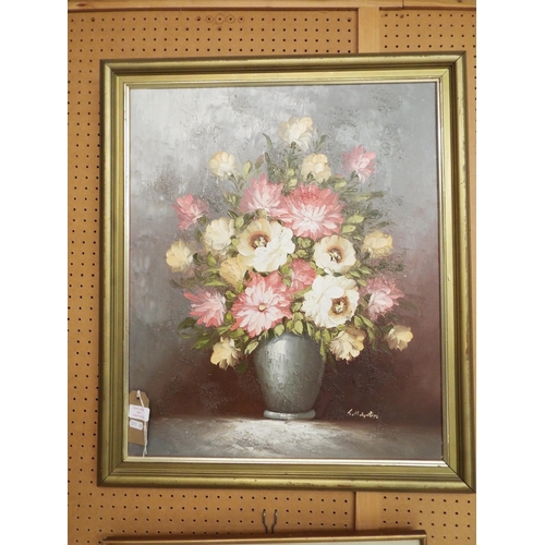 443 - A framed oil painting on canvas vase of flowers signed