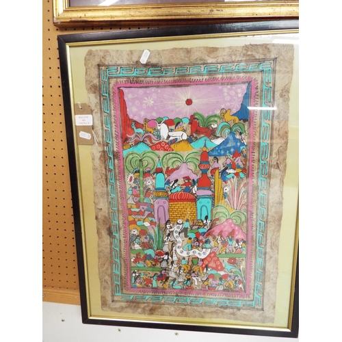 446 - An Indian painting with figures and animals