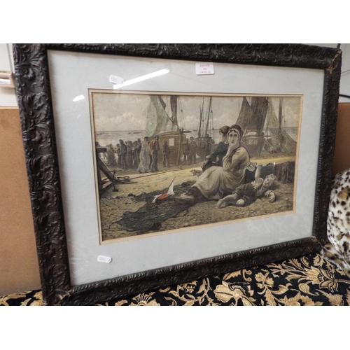 464 - A coloured Mezzotint fishing boat beach scene 'Stornoway', signed lower left