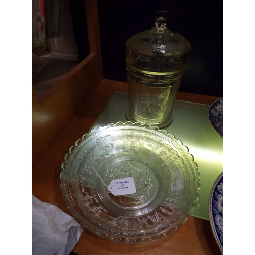 103 - Two Royal Commemorative glass plates and a barrel