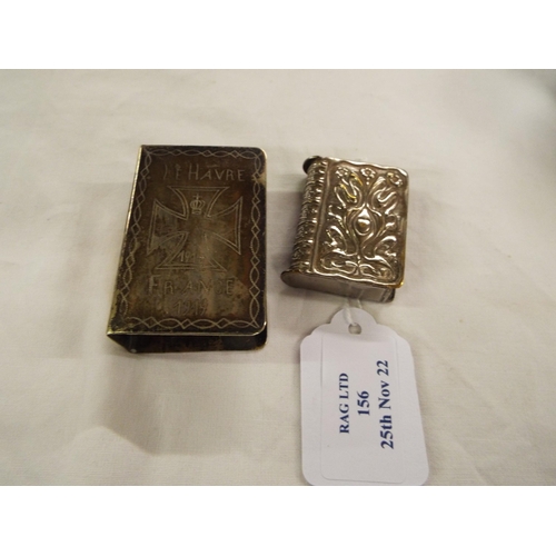 156 - A silver plated Vesta case and a Matchbox cover engraved Le Havre 1914-1919 France