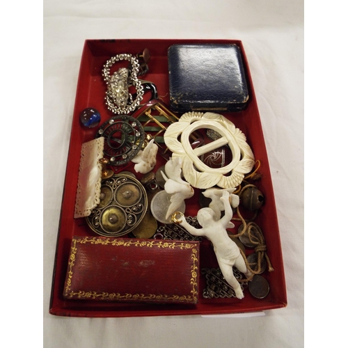 161 - A mixed selection to include a 9ct gold stud, belt buckles, silver medallion etc