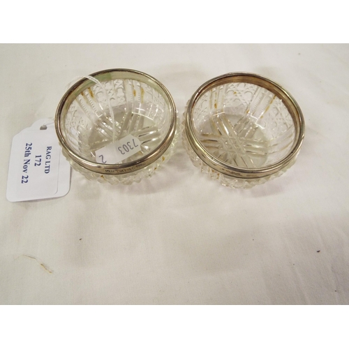 172 - A pair of Birmingham silver rimmed glass salts