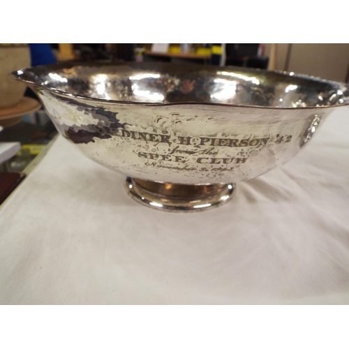 178 - A Paul Revere by Gebelein white metal hand beaten small punch bowl with inscription 'To Gardiner .H.... 