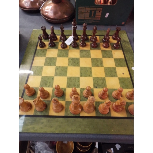 227 - A good weighted wooden chess set with a chess board