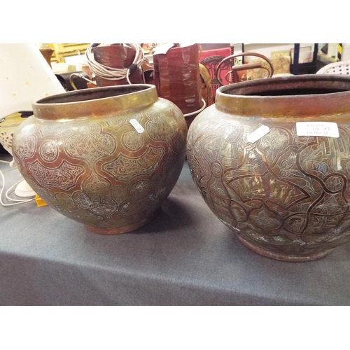 228 - A pair of Middle Eastern copper, brass and white metal jardinière