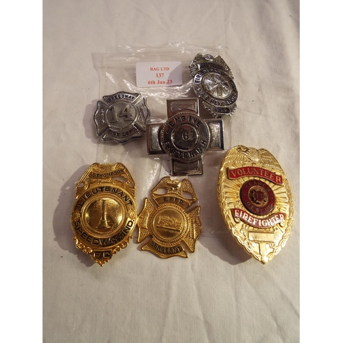 137 - Six USA Fire service breast badges