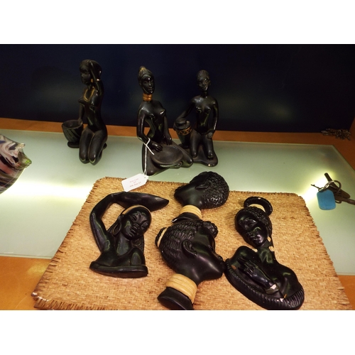 17 - A selection of black painted plaster figurines and bust's