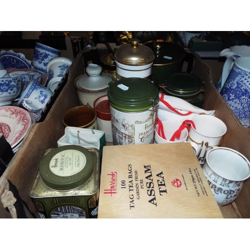 276 - A box of Harrods kitchen accessories to include coffee grinder, storage jars etc