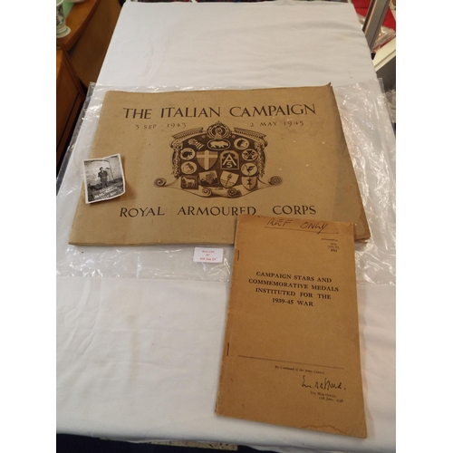 57 - A WWII 'The Italian Campaign Royal Armoured Corps' 3 Sep 1943-2 May 1945 edition with campaign stars... 