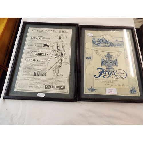 58 - Two framed WWI posters 'Fry's and Dri-Ped'