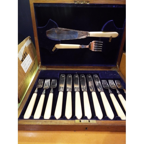 72 - A boxed canteen of bone handled fish cutlery