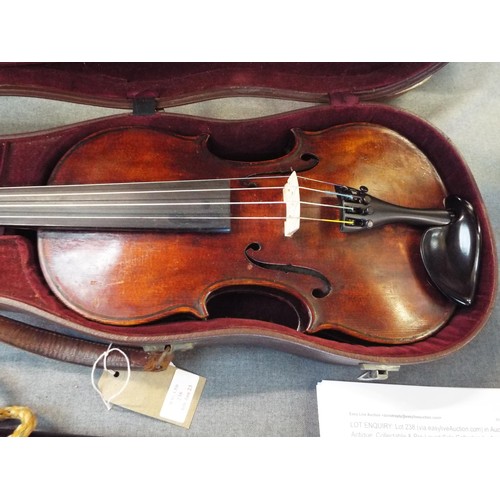 238 - A W.T. Muir of Wimbledon Surrey violin with carry case and bow