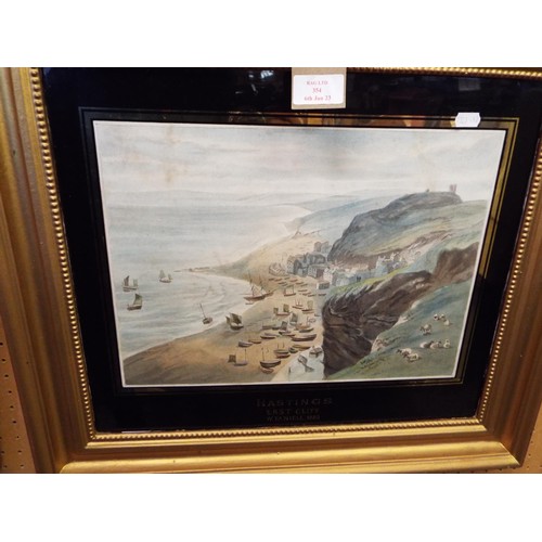 354 - A pair of W. Daniell 1820 watercolours depicting East Cliff Hastings and Rye , one in original glass... 