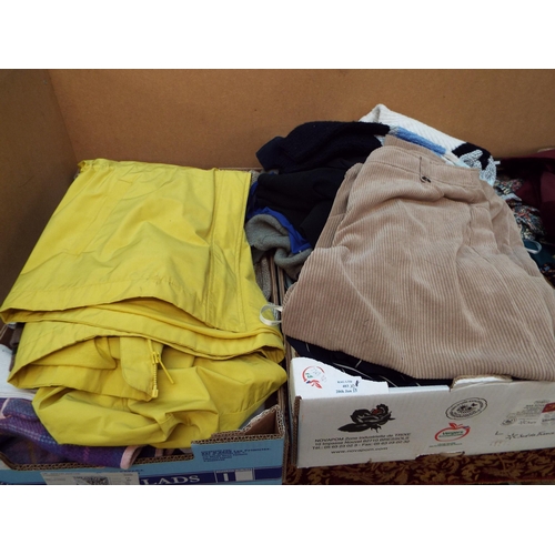 403 - A mixed selection of ladies clothing to include jackets, trousers, blouses etc in two boxes