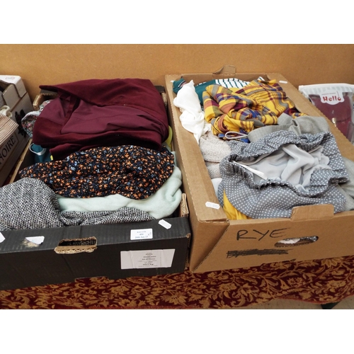 404 - A mixed selection of ladies clothing to include jackets, dresses, blouses etc in two boxes