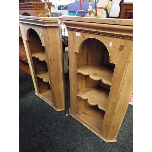 596 - A pair of vintage pine hanging corner cupboards