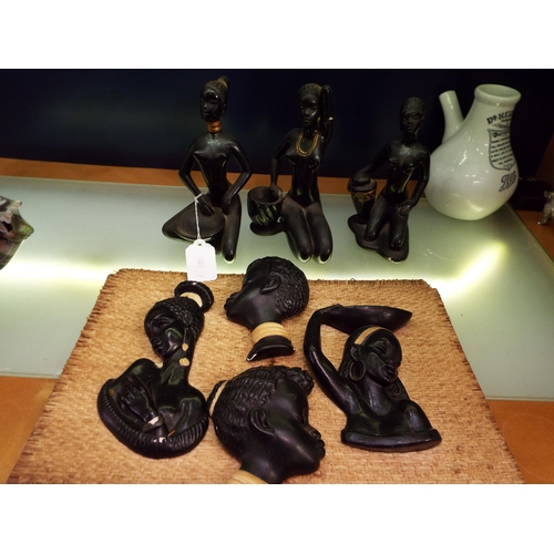 18 - A selection of black painted plaster figurines and bust's