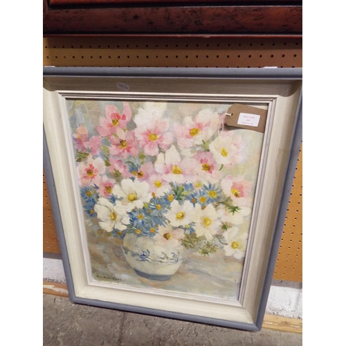 460 - Olive Heaton Clarke oil on board still life 'Cosmos' signed lower left local artist