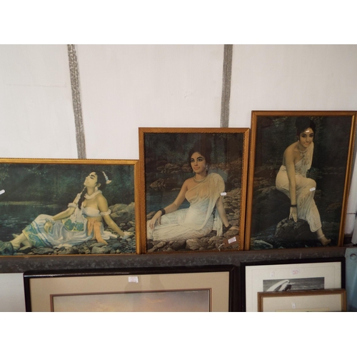 470 - Three framed and glazed J.P. Singhal lithograph prints depicting a female and lake scene