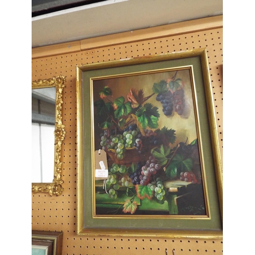 474 - A framed Saville oil on panel depicting still life of grapes and vine